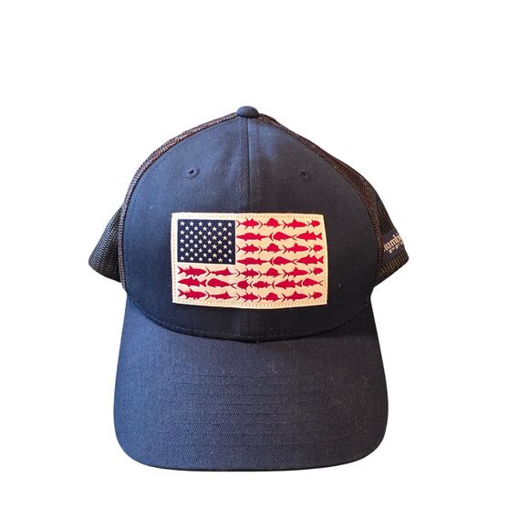 Columbia Men's PFG Mesh Snap Bac Fish Flag Ball Cap Navy Blue - Picture 1 of 6